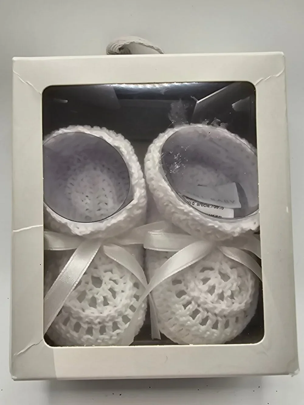Elegant Baby White Christening Crochet Knit Booties 0-6 Months Gift Box